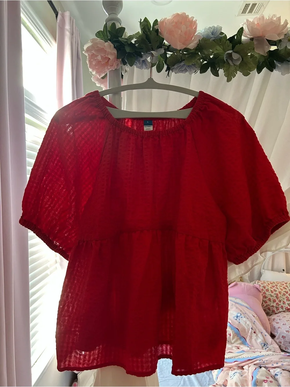 Old Navy Red Elastic-Neck Peasant Top